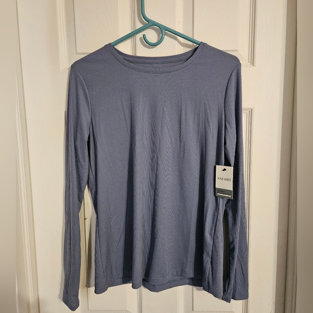 Nine West Essential Long Sleeve Soft Spun Crew Neck Blue